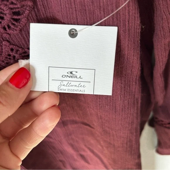 O'Neill Burgundy Sheer Lace-Up Swim Cover - Picture 9 of 11